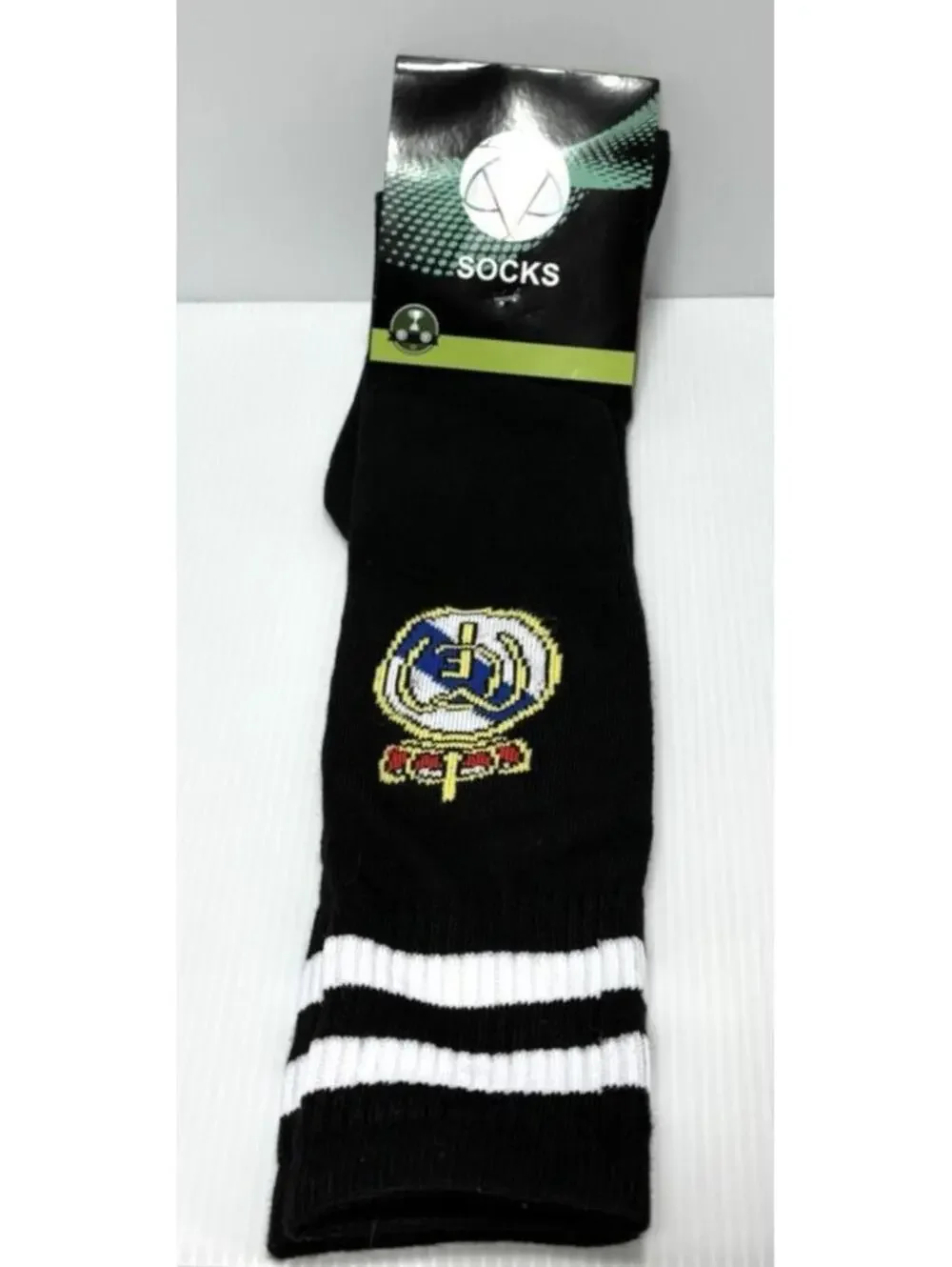 Real Madrid Soccer Football Crest Soccer Socks Black Striped Unisex Adults